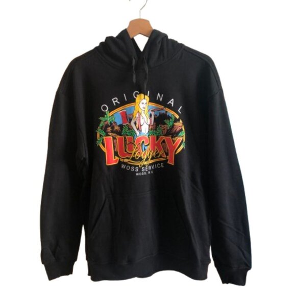 NWOT - Gildan Premium Cotton Black Lucky Logger Hoodie - Medium - Picture 1 of 16